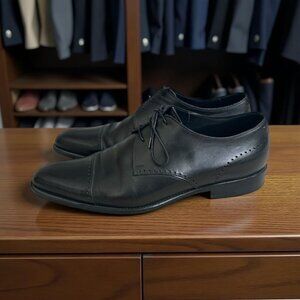 ERMENEGILDO ZEGNA Black Leather Lace Up Oxford Dress Shoes Size 9.5